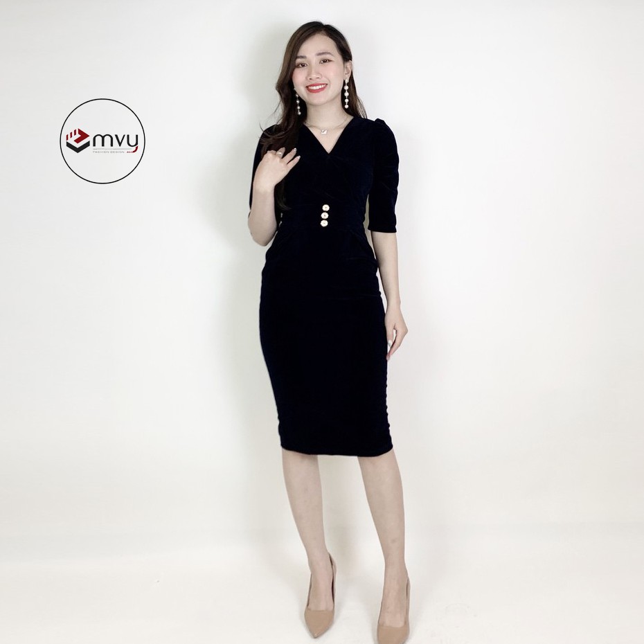 [Mã WASTGO hoàn 10% xu đơn 99k] Váy nhung Thiết kế cổ V tay bồng Emvy - V92 | BigBuy360 - bigbuy360.vn