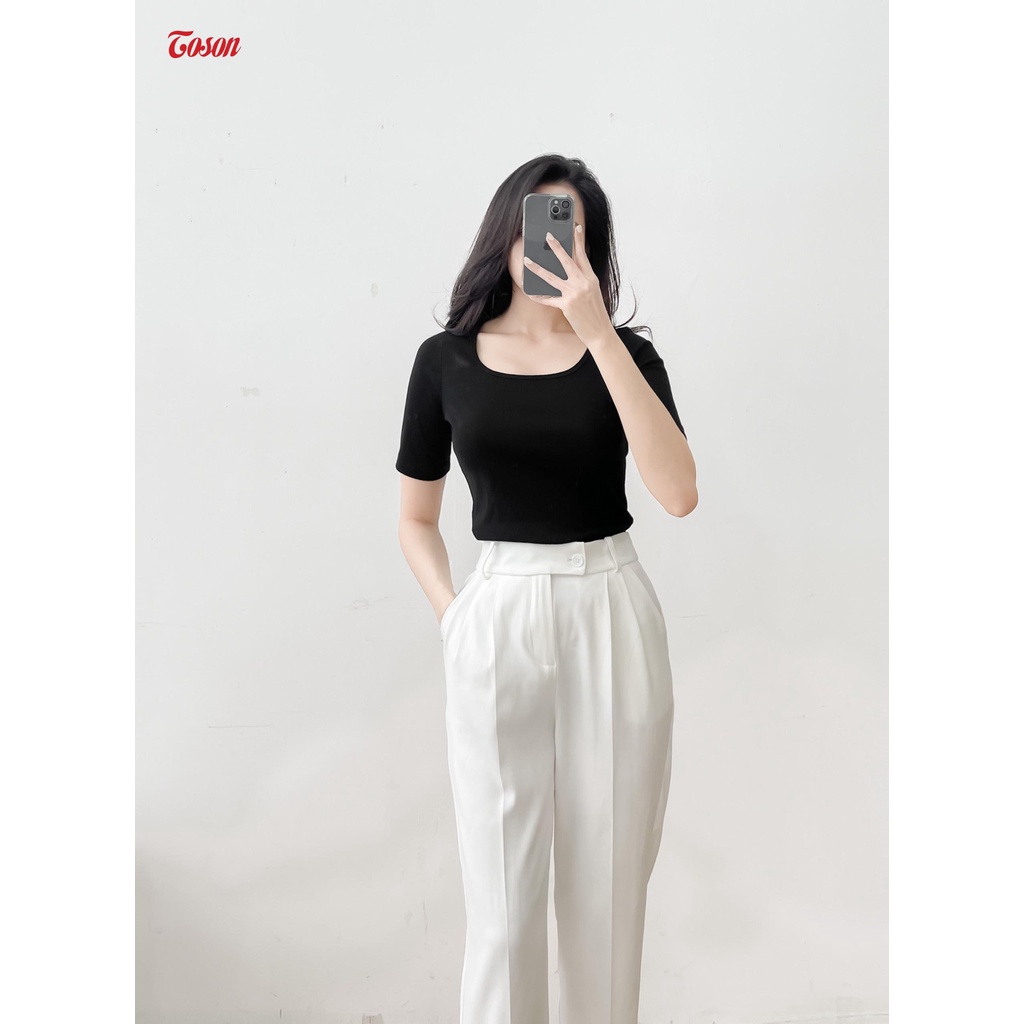 Áo Cotton borip đen dáng ôm, cổ U tay cộc Toson AGN99B32