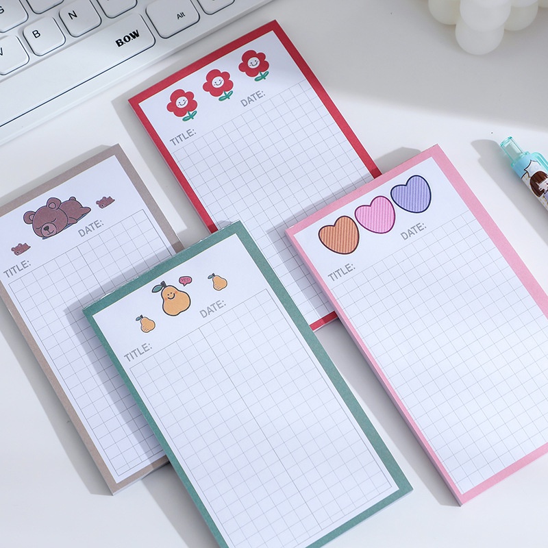 Zanmo Set 50 Tờ Giấy Note Ghi Chú Gấu Tim Hoa Bơ