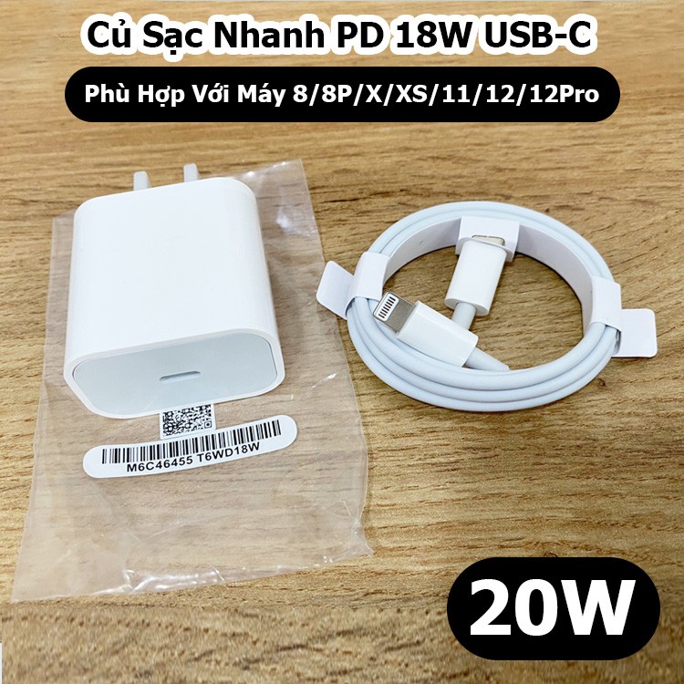 Bộ Củ Sạc Nhanh 20W 18W Cho IPhone 12/ 12 Pro Max/ IPhone 11/ 11 Pro Max/ X/ XS Max/ 8/ 8 Plus