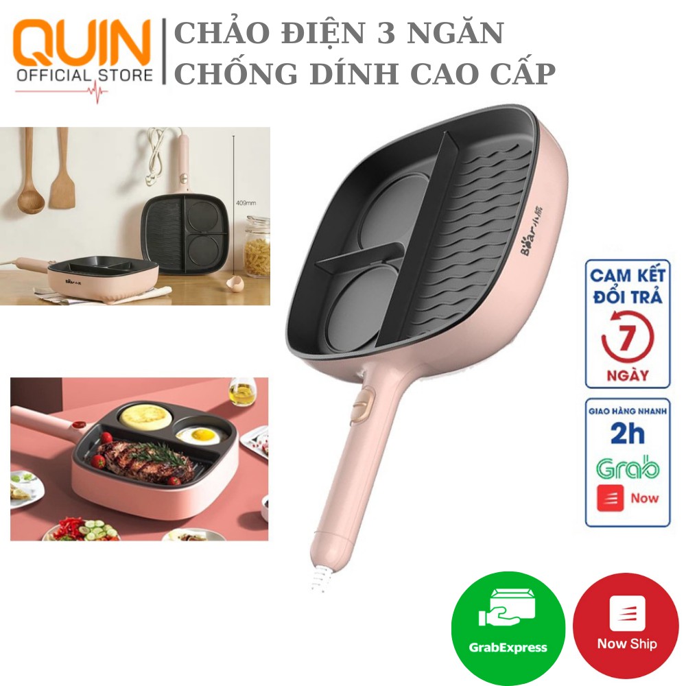 Chảo Điện 3 Ngăn Chống Dính Công Suất 1000W, Chảo Ốp La Trứng, Làm Bánh Mì, Chiên, Xào Đa Năng Cao Cấp