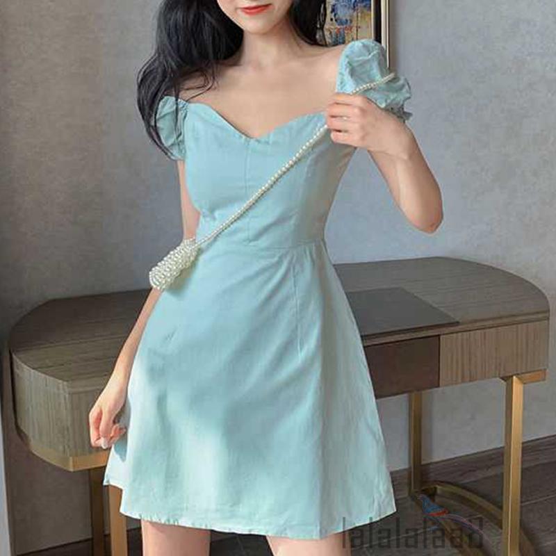 Đầm Xòe Tay Phồng Cổ Vuông Thời Trang Thanh Lịch Dành Cho Nữ Laa8