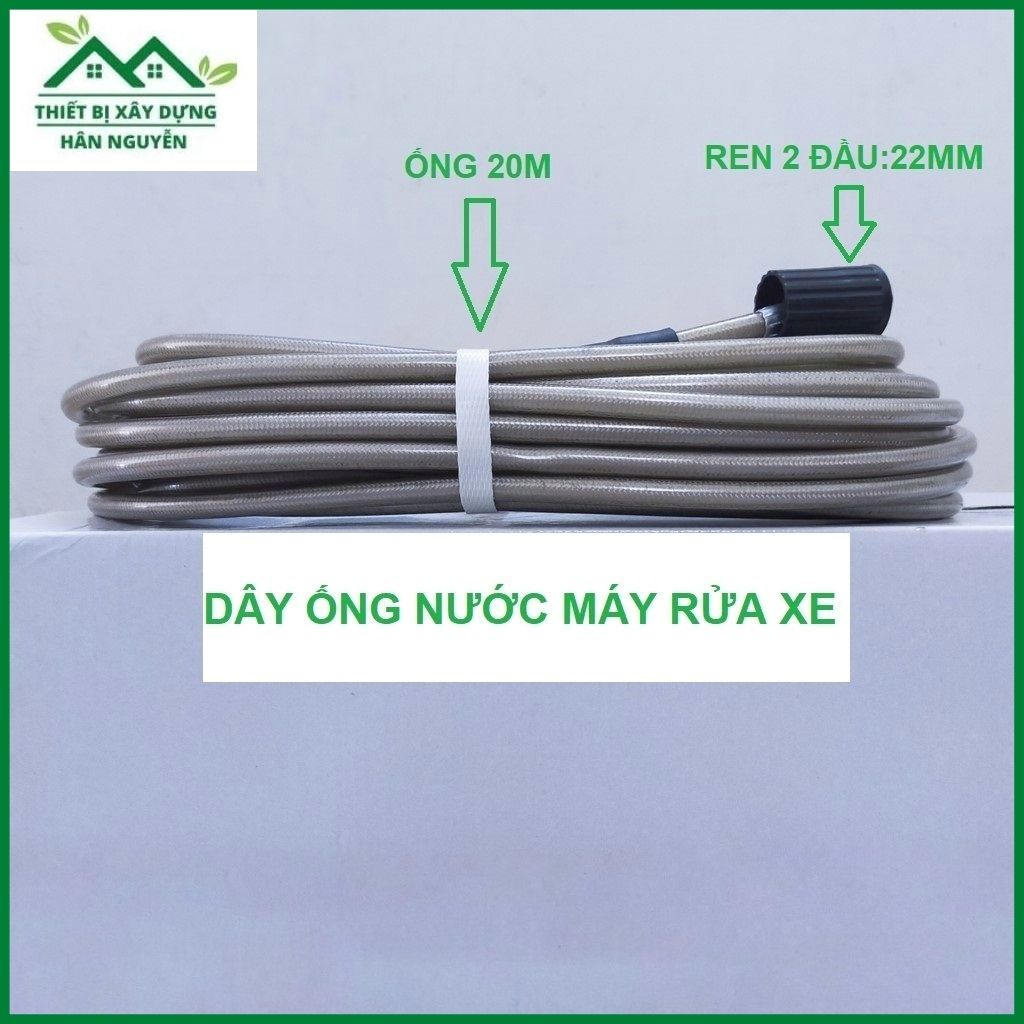 Dây máy xịt rửa xe 20m cao áp,ren 22mm,cuộn ống nước