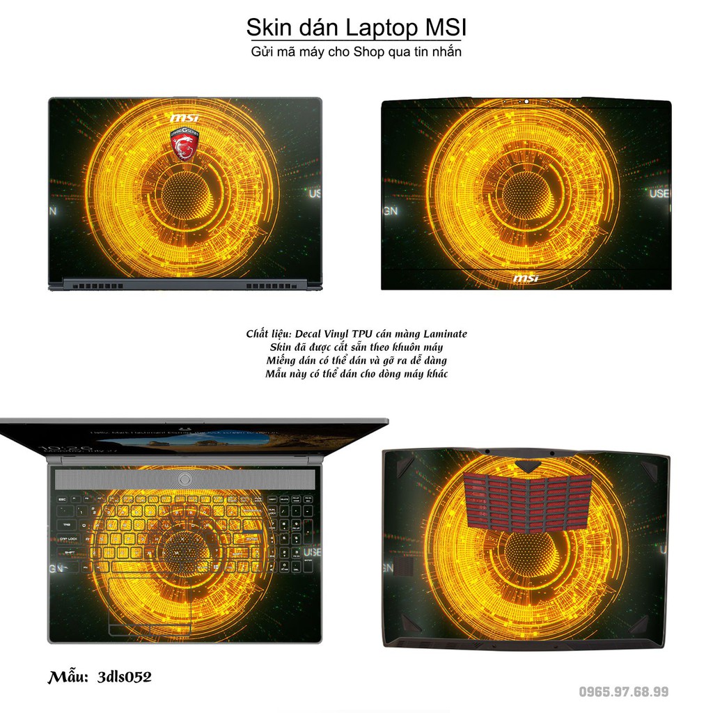 Skin dán Laptop MSI in hình 3Ds (inbox mã máy cho Shop)