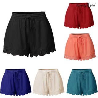 Quần Short Nữ Màu Trơn Phối Ren Thời Trang