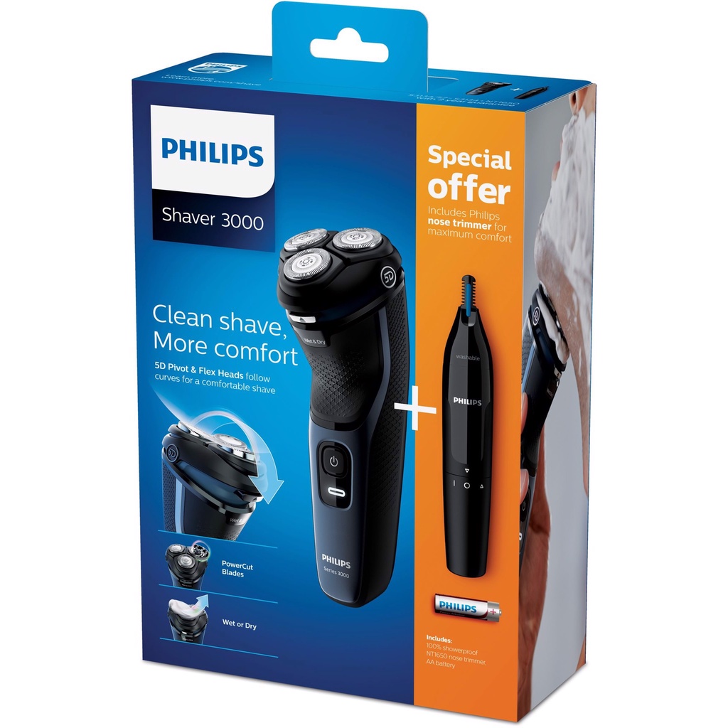 Máy cạo râu Philips S3134/57 máy cạo râu kèm máy tỉa lông mũi không dây