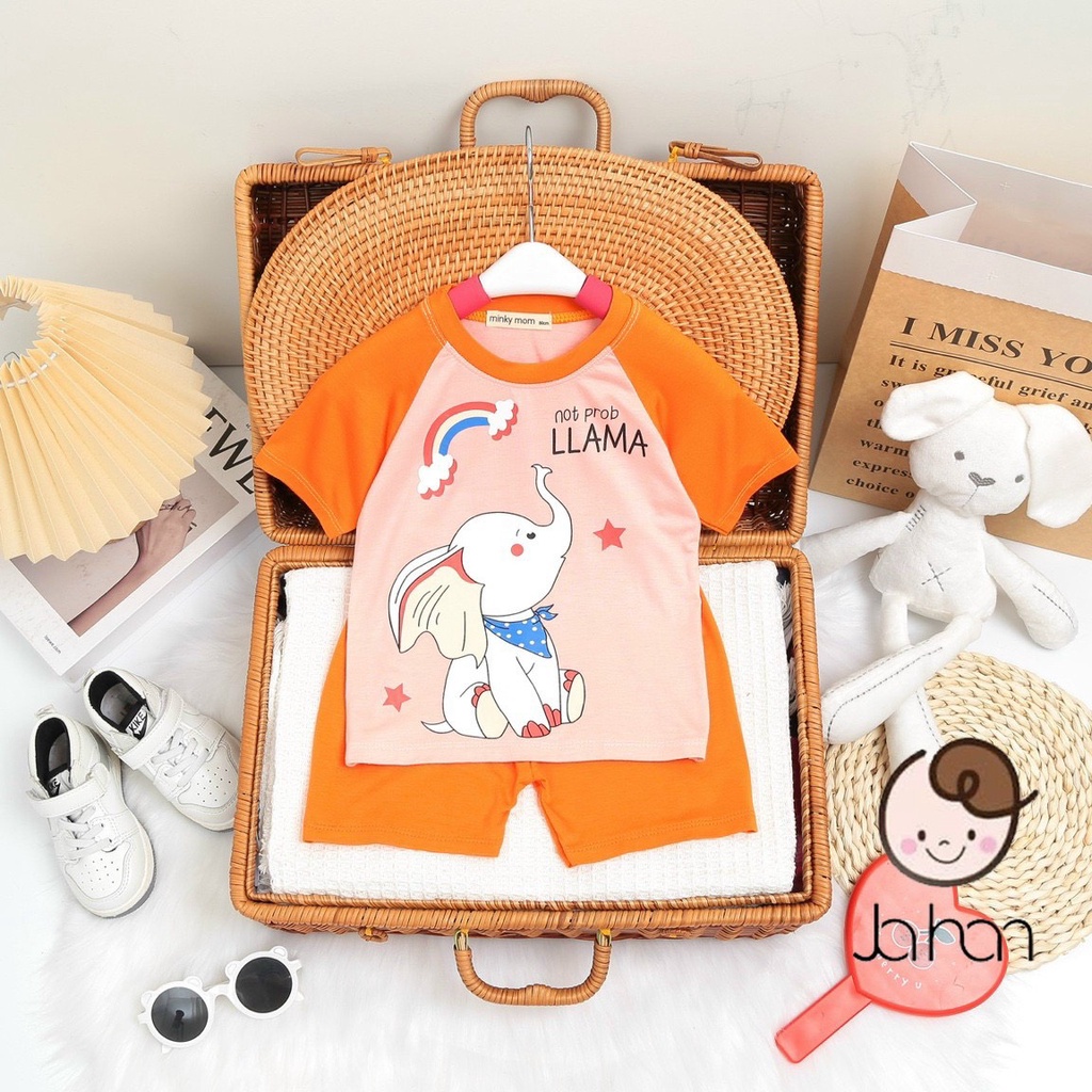 Đồ bộ MINKY MOM cho bé trai bé gái cộc tay thun lạnh loại 1 in hình, bộ quần áo trẻ em mặc ở nhà 6-18 ký 1 2 3 4 5 tuổi