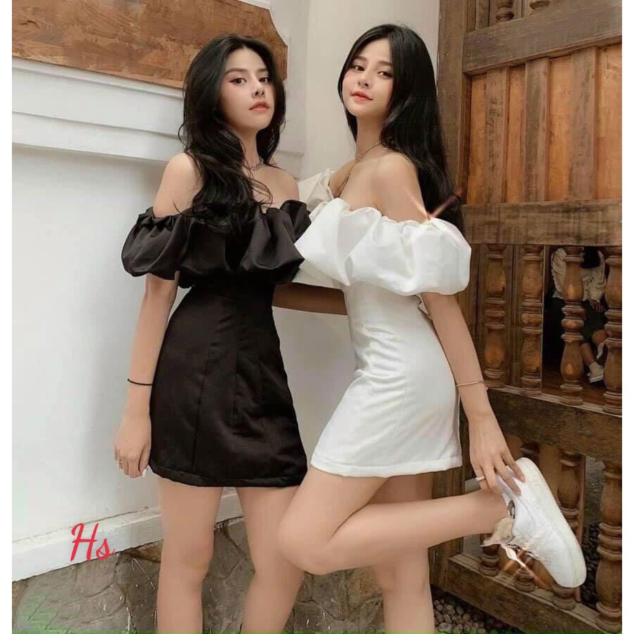 Đầm trễ vai 🍉 Váy Trễ Vai Nhúm Bèo Sang Chảnh Chất Liệu Đũi Lụa với 2 màu đen trắng nhà Lyna mặc đi chơi siêu xinh | BigBuy360 - bigbuy360.vn