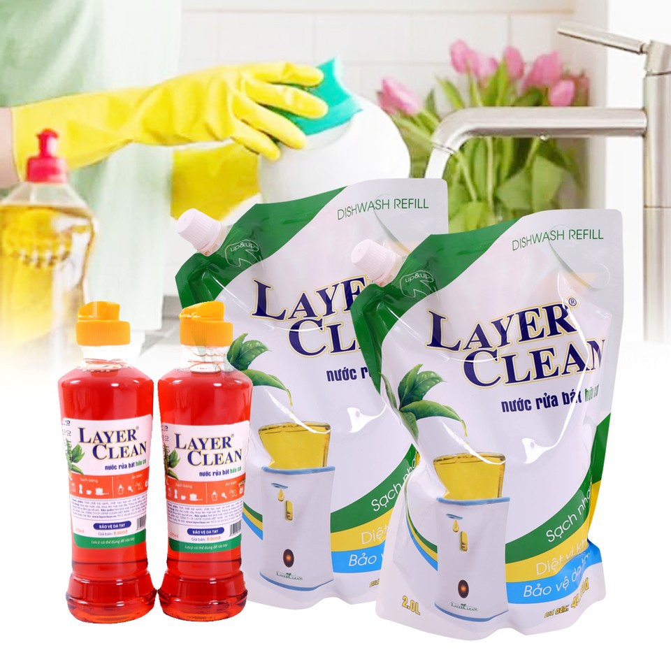 Nước rửa bát hữu cơ LayerClean túi 2l hương hồng