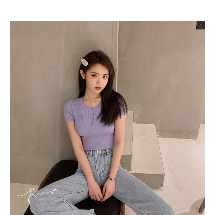 Áo Croptop Dệt Kim Ngắn Tay Chống Nắng Cho Nữ | BigBuy360 - bigbuy360.vn