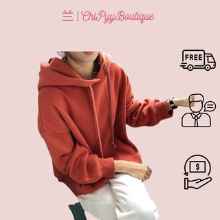 [Video + Ảnh thật] Hoddie nỉ bông tay dài cam gạch unisex - Áo khoác nỉ chui đầu cam trầm có nón form rộng trơn basic