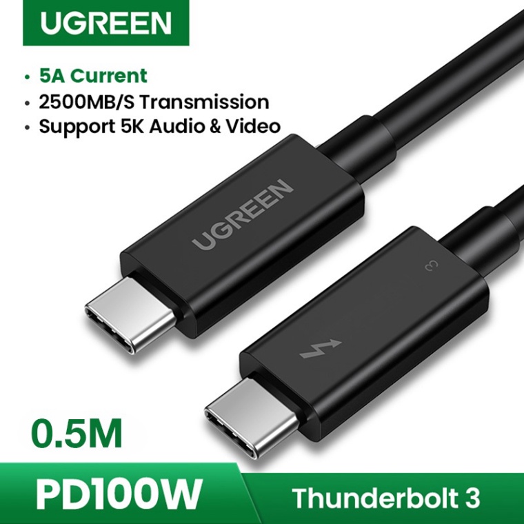 Cáp Thunderbolt 3 Chính Hãng Ugreen 80324 70951 70952 US341 PD100W 40Gbps-USB Type C-GEN 3 - Hàng Chính Hãng