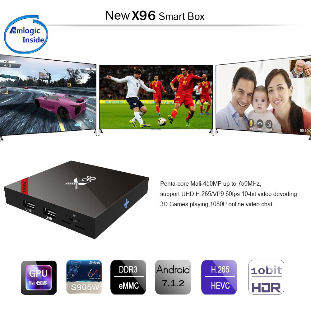 Hộp Tv Box X96W Android 7.1 Amlogic S905W 2g 16g Bluetooth 2.4ghz Wifi Hd 4k Kèm Phụ Kiện