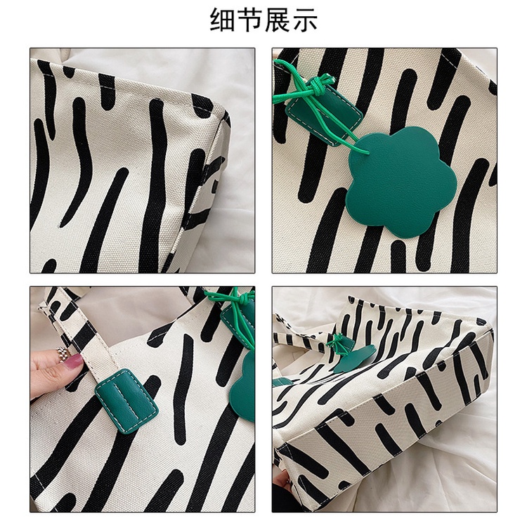 Túi Tote Vải Canvas Kẻ Sọc Trắng Đen Thời Trang Mùa Hè 2022 Cho Nữ