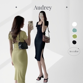 V6601 Váy tăm xoắn lưng xẻ tà Audrey