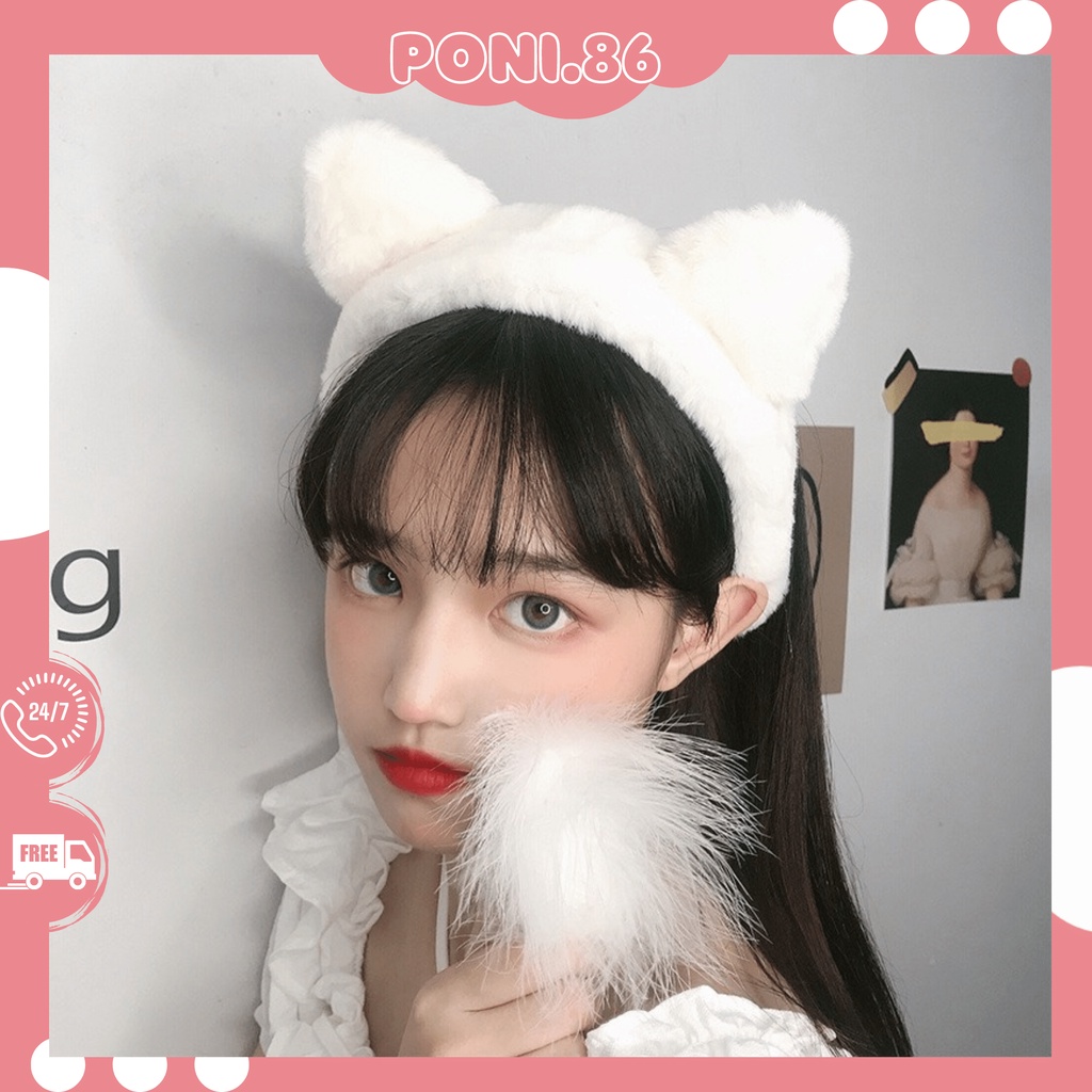 Băng đô tai mèo bông mịn phong cách Hàn Quốc đơn giản cho Nữ