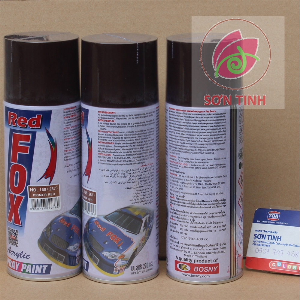 Sơn xịt RED FOX màu chống rỉ đỏ mờ PRIMER RED  267 (No. 168) sản xuất tại Thái Lan