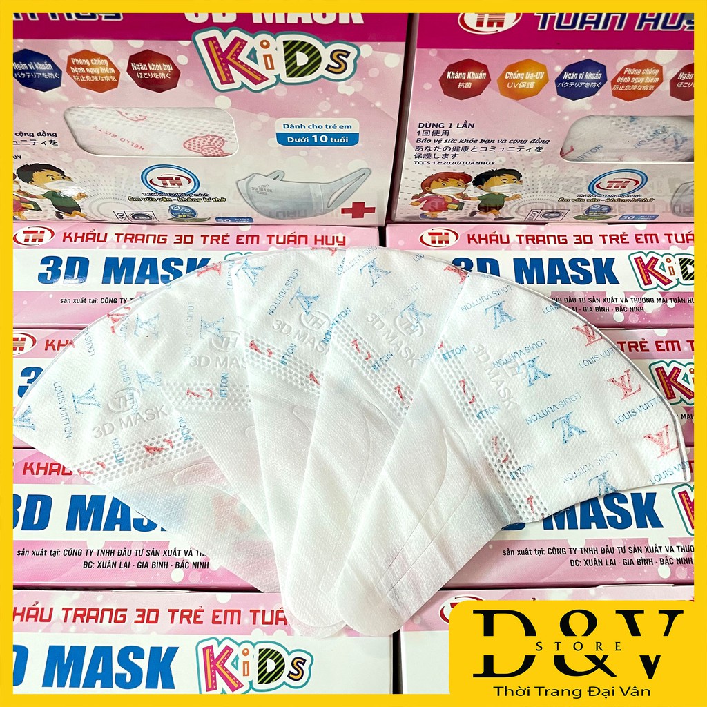 Khẩu trang 3D Mask trẻ em hộp 50 cái kháng khuẩn, có tem niêm phong, đạt tiêu chuẩn ISO và kiểm định Bộ Y Tế
