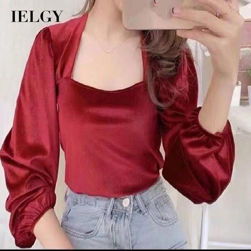 Áo kiểu IELGY tay dài phồng cổ vuông thời trang dành cho nữ