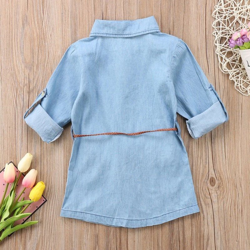 Đầm denim mùa hè phối nút cho bé gái