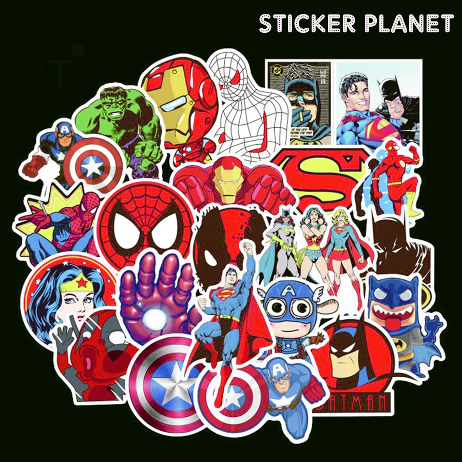 Sticker siêu anh hùng trang trí mũ bảo hiểm, đàn, guitar, ukulele, điện thoại laptop chủ đề marvel
