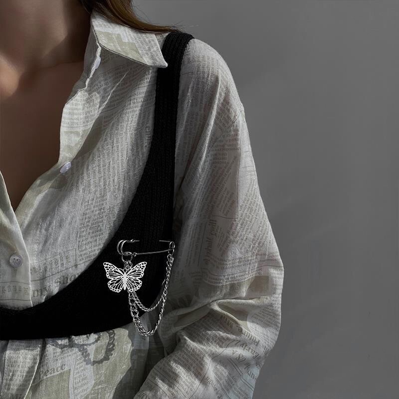 Trâm Cài Áo Hình Bướm Phối Tua Rua Phong Cách Vintage Cho Nữ