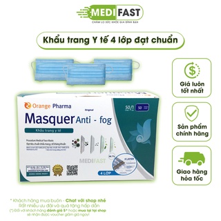 Khẩu trang y tế 4 lớp màu xanh Masquer kháng khuẩn hộp 50 cái lọc bụi, dùng một lần