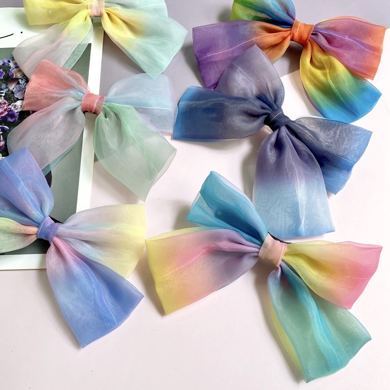 Kẹp tóc nữ nơ màu von cầu vồng TIMSTORE có 3 nấc thu tóc ít tới nhiều