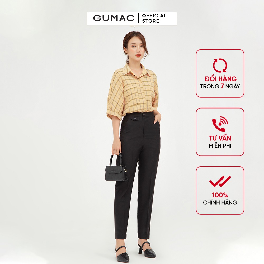 [Mã WABRGUSBD2 giảm 10% tối đa 50k đơn từ 250k] Áo sơ mi nữ tay dơi GUMAC màu vàng họa tiết caro AB560 | BigBuy360 - bigbuy360.vn