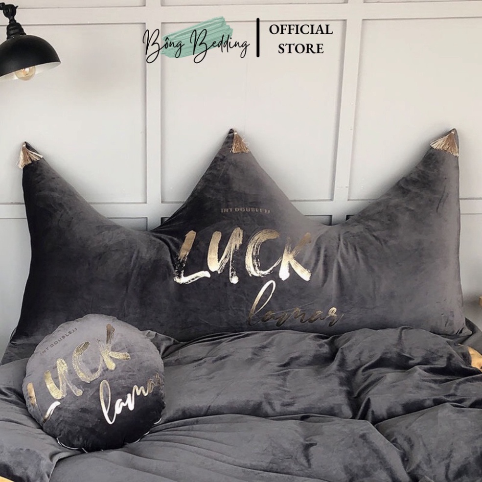 Gối Tựa Đầu Giường HIN BEDDING Mẫu Vương Miện Lucky Chất Liệu Nỉ Nhung Cao Cấp Có Sẵn 1m5 và 1m8