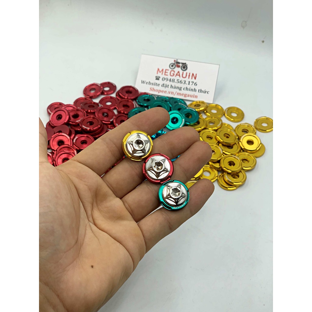 Ốc Salaya inox 304 kèm lông đền nhôm CNC đỏ, vàng, xanh lắp Wave a 100, 110 2007-2022