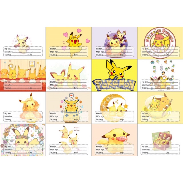 Nhãn vở picachu có đề can bóc dán