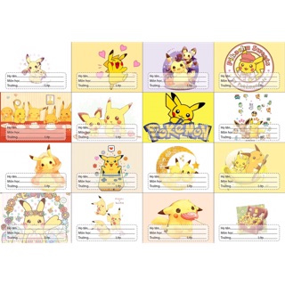 Nhãn vở picachu 16 cái có đề can bóc dán