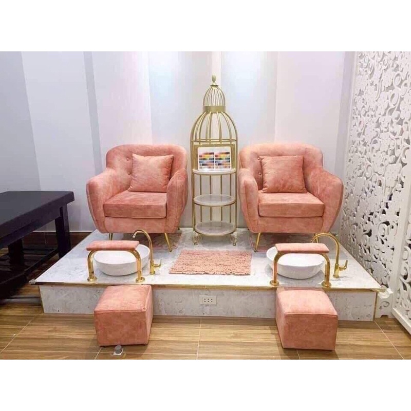 KỆ GÁC CHÂN MẠ VÀNG, CÂY INOX GÁC CHÂN LÀM MÓNG, LÀM NAIL SPA MẠ VÀNG