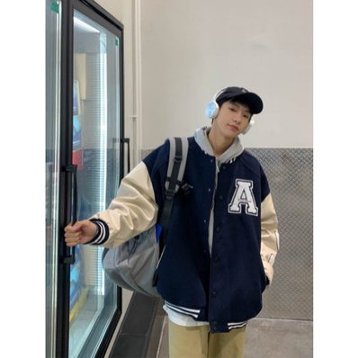 Áo khoác bomber họa tiết chữ A Varsity Jacket vải nỉ, áo bomber bóng chày nam nữ unisex form rộng