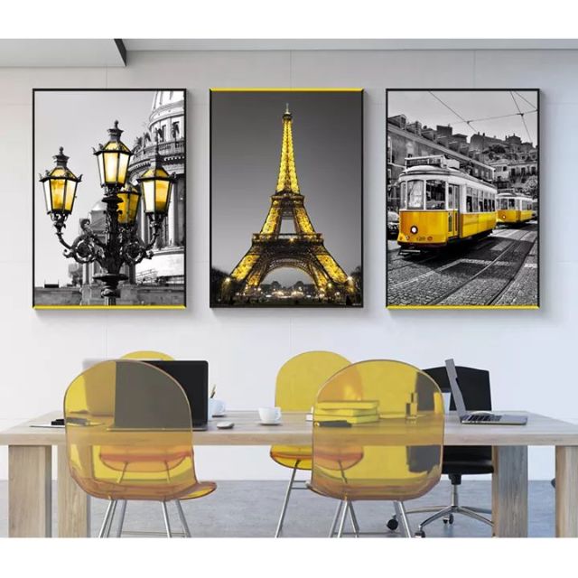 Tranh canvas phong cảnh Paris bộ 3 tranh 40x60 kèm khung
