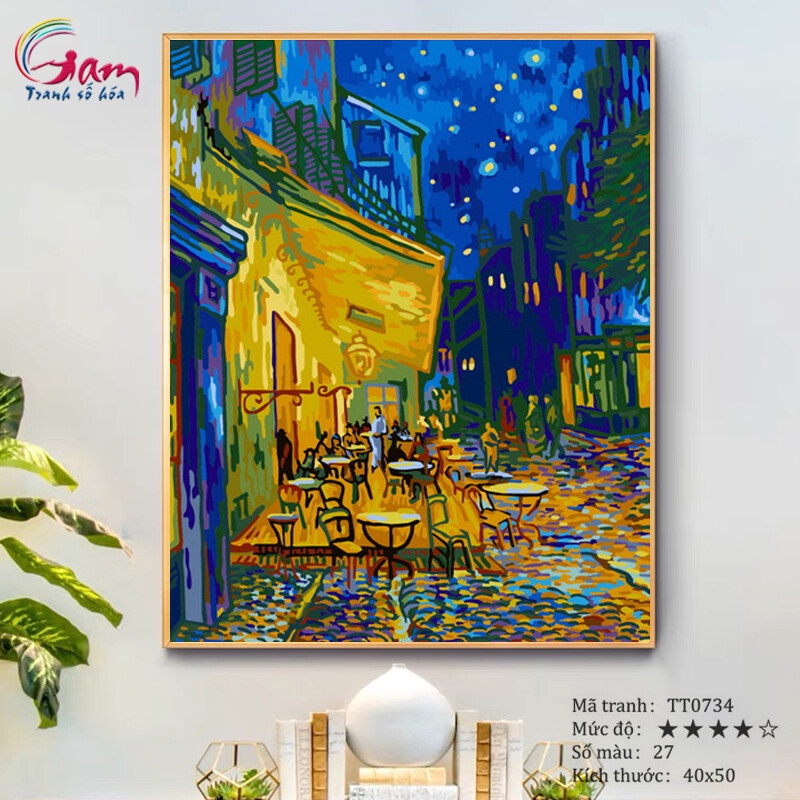 Tranh sơn dầu số hoá DIY tự vẽ trừu tượng Quán cà phê đêm ở Arles Van Gogh Mã TT0734