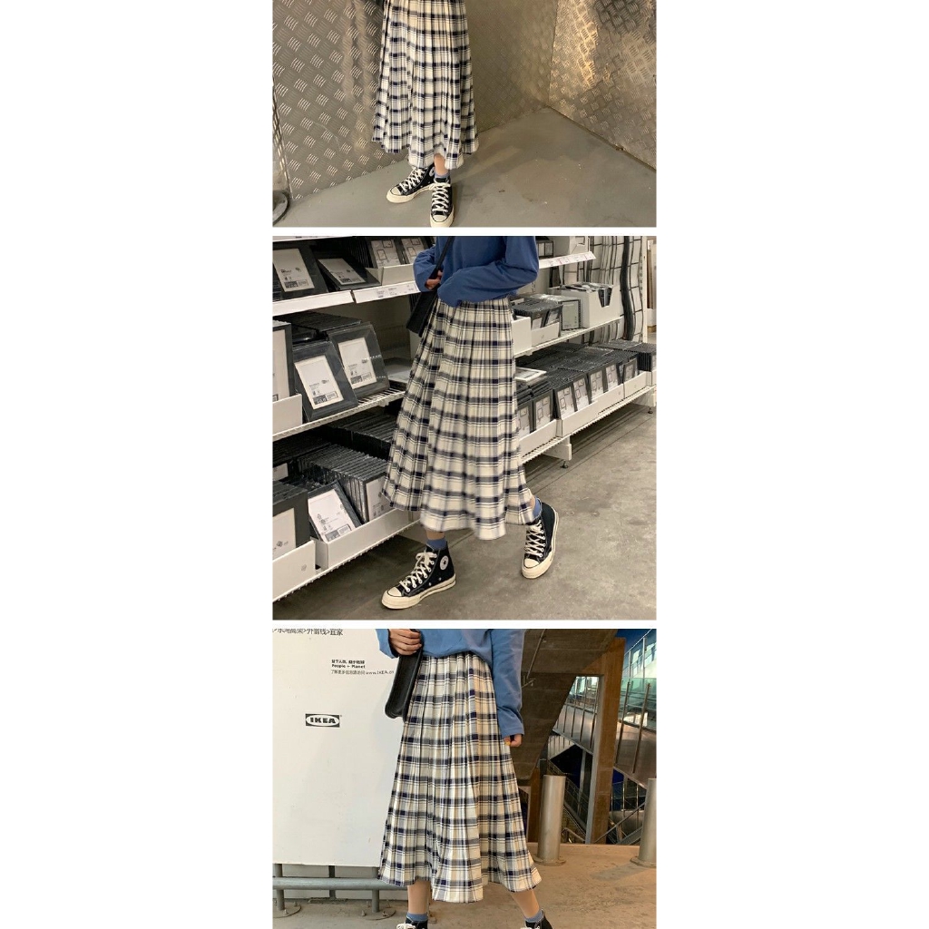 Chân váy chữ A xếp ly vải cotton mỏng lưng cao co giãn tốt thời trang 2020 cho nữ