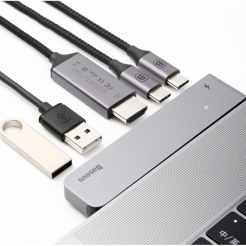 Sản Phẩm Đầu chuyển đổi Hub cao cấp 5 trong 1 dành cho máy Macbook chính hãng Baseus/ Mã sản phẩm CAHUB-B0G ..