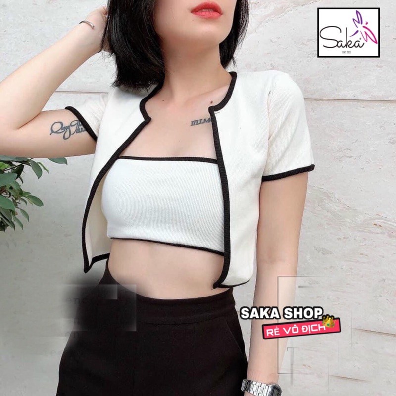 Set áo croptop kèm áo khoác nhỏ thun đẹp