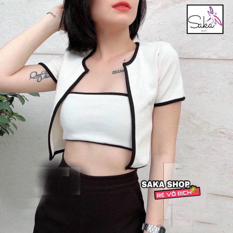 Set áo croptop kèm áo khoác nhỏ thun đẹp