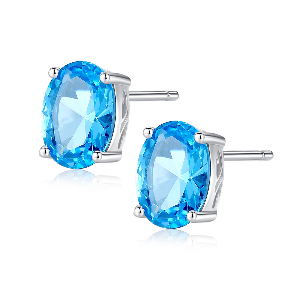Khuyên Tai Bạc Nữ S925 Đá Xanh B1448 - Bảo ngọc Jewelry
