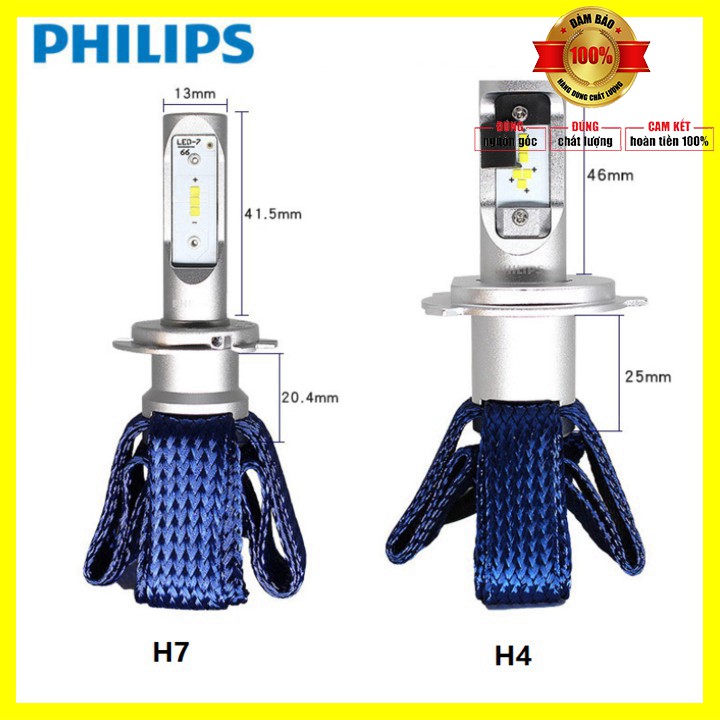 Bộ 2 Bóng đèn pha xe hơi Philips công suất 16W, điện áp 12V, nhiệt độ màu 6000K LED H7 - bảo hành 12 tháng