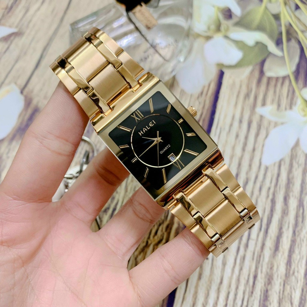 Đồng hồ đeo tay nam, đồng hồ chính hãng HALEI mặt chữ nhật, nam tính, phong cách doanh nhân, không thấm nước