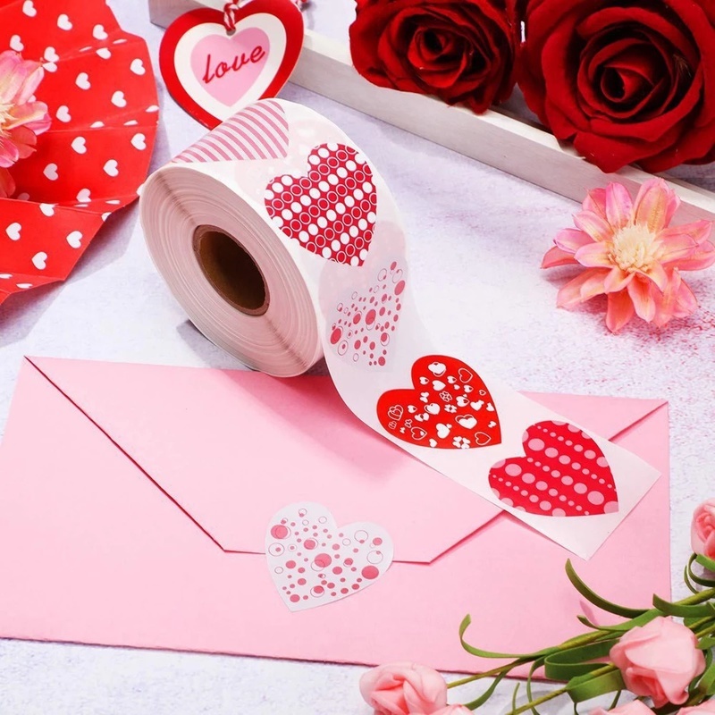 Cuộn 500 miếng dán hình trái tim trang trí hộp quà