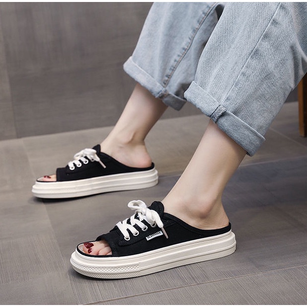 Dép sục, giày sục nữ thể thao hở mũi chất canvas cute đế nhẹ mới nhất