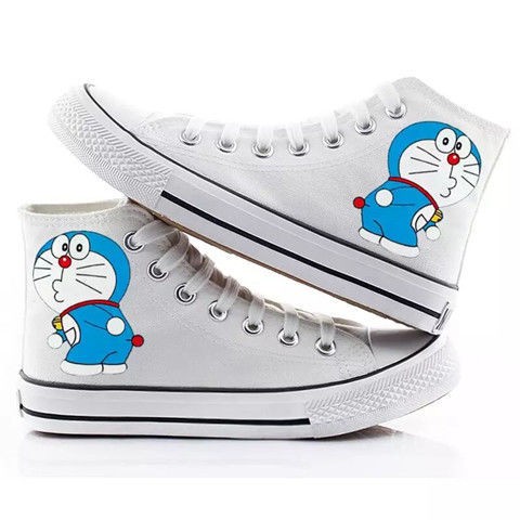 Doraemon Giày Lười Vải Canvas Đế Bằng In Họa Tiết Hoạt Hình Graffiti Cá Tính Cho Cặp Đôi