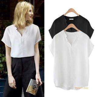 Plus Size M-5XL Áo Sơ Mi Voan Tay Ngắn Rời Hoang Dã Áo Thun Top Nữ Áo Sơ Mi