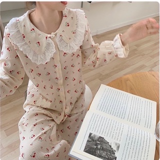 [Hàng sẵn] Pyjama muslin hoa nhí cổ bèo