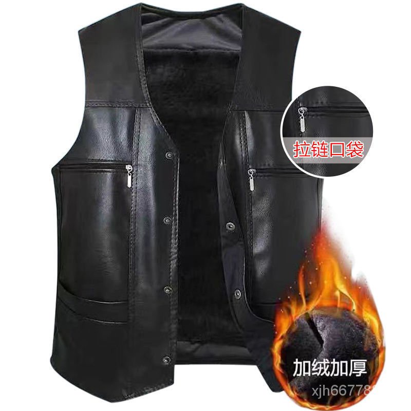 Áo Khoác Da Không Tay Lót Nhung Dày Giữ Nhiệt Thời Trang Thu Đông Cho Nam Trung Niên